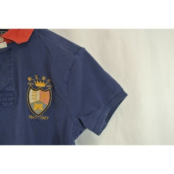 Polo Ralph Lauren Shirt Navy Blue w Red Collar RLPC Crest Custom Fit Mens - Picture 3 of 10